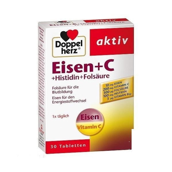 Doppelherz 双心铁+维C+组氨酸+叶酸复合营养片 30粒 PZN:02483072,第1张 Doppelherz 双心铁+维C+组氨酸+叶酸复合营养片 30粒 PZN:02483072,德国代购,第1张