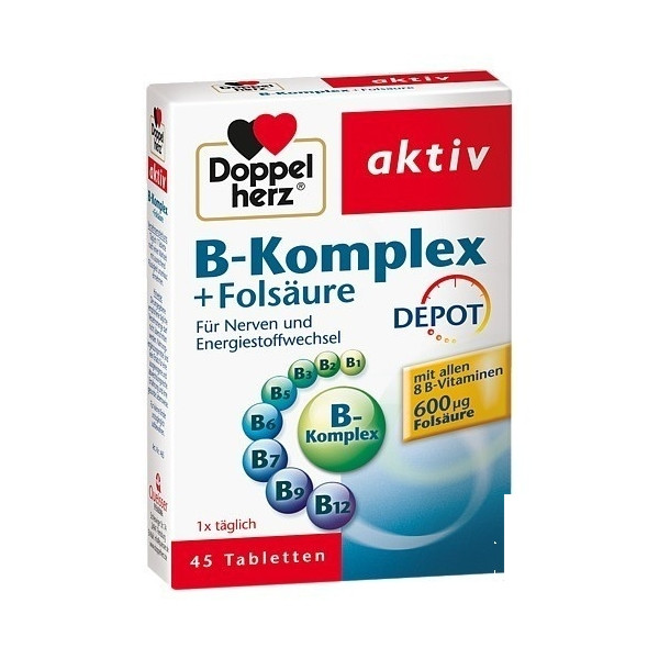 Doppelherz 双心天然维生素B族+叶酸营养片 45片 PZN:07189437,第1张 Doppelherz 双心天然维生素B族+叶酸营养片 45片 PZN:07189437,德国代购,第1张